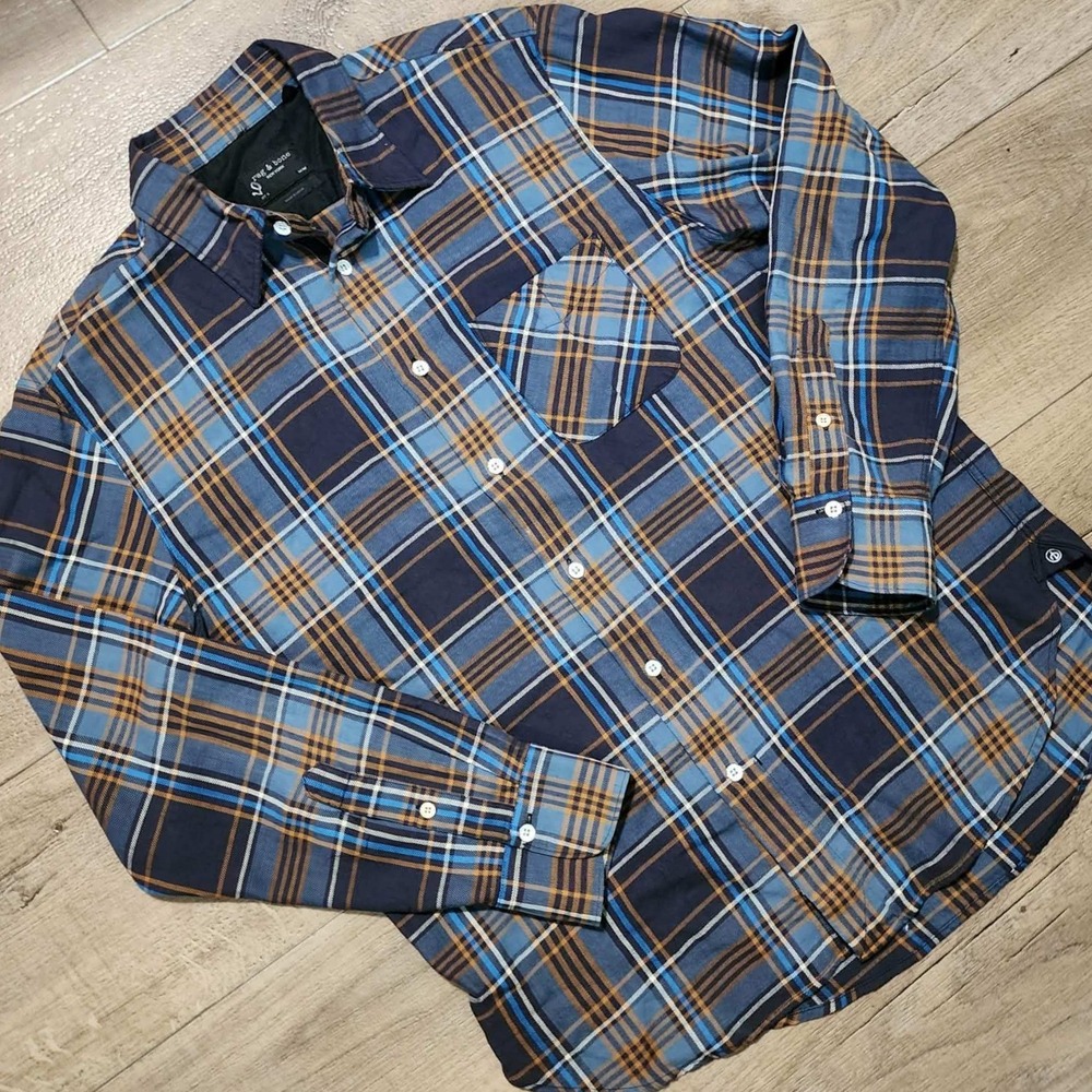 Rag & Bone Mens Fit 3 Plaid Button Down Shirt Blue Orange Long Sleeve Medium